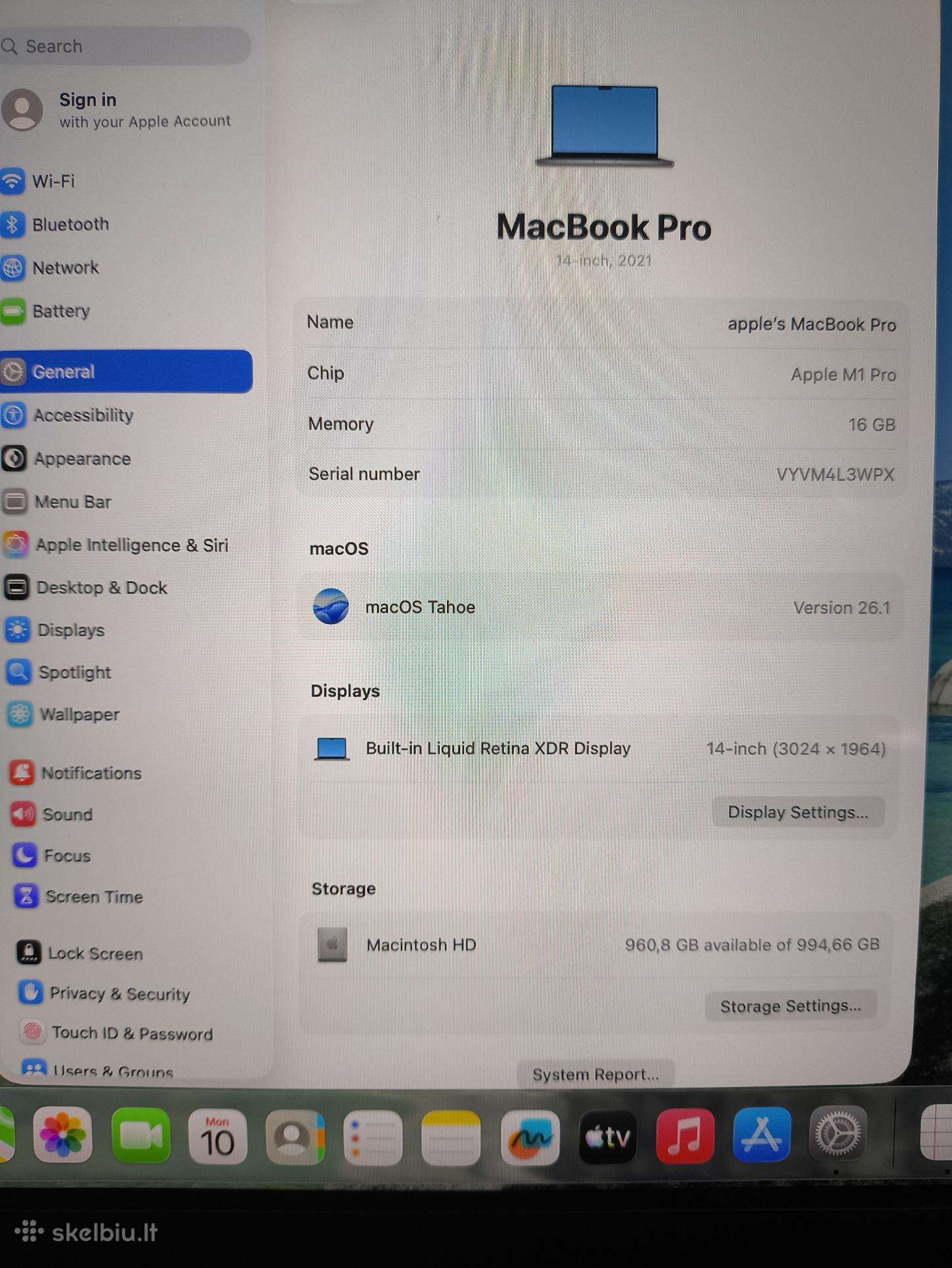 Apple MacBook Pro 14 2021 14" 3024*1964 M1 Pro 16gb 1tb SSD 10% Baterija A Grade 10% - Image 5