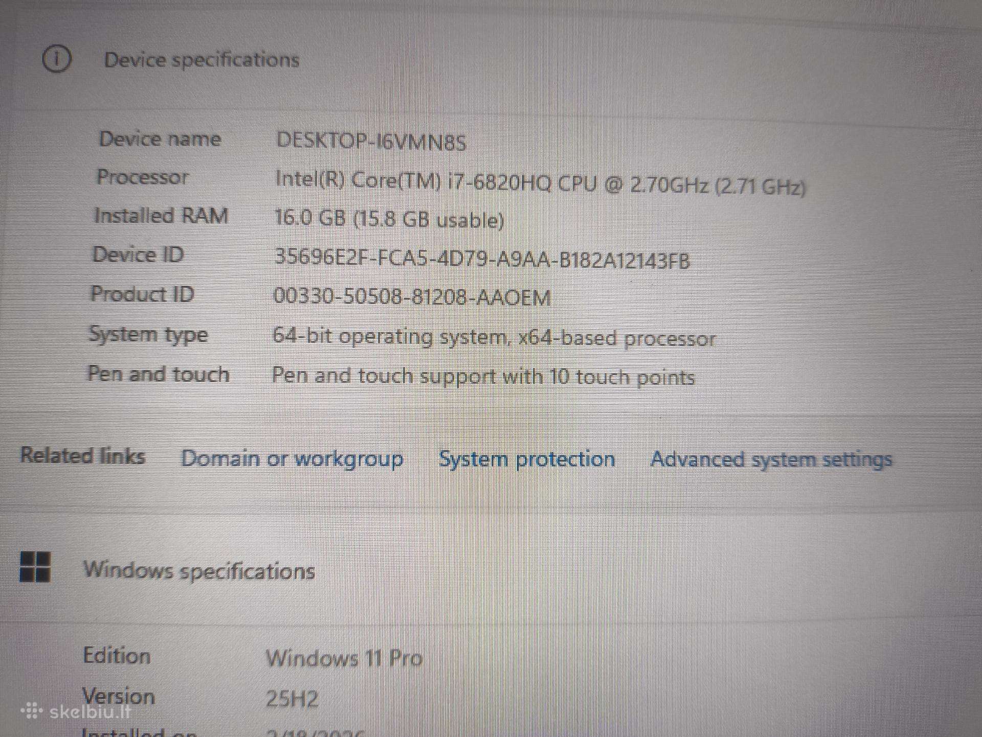 Lenovo ThinkPad P50 15.6 FHD IPS Touchscreen i7-6820hq 16gb 256gb M2000m 4gb - Image 4