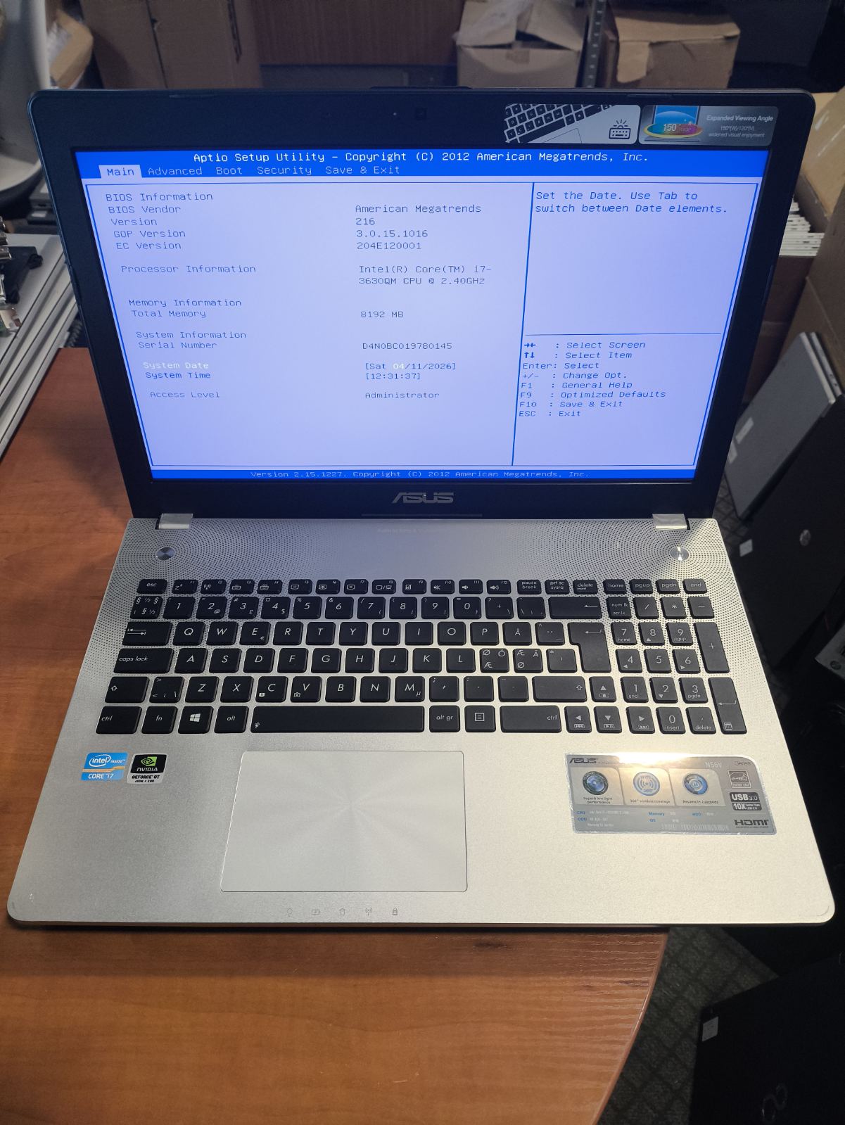 Asus N56VZ 15.6 FHD i7-3630QM 8GB 750GB HDD 8% A Grade