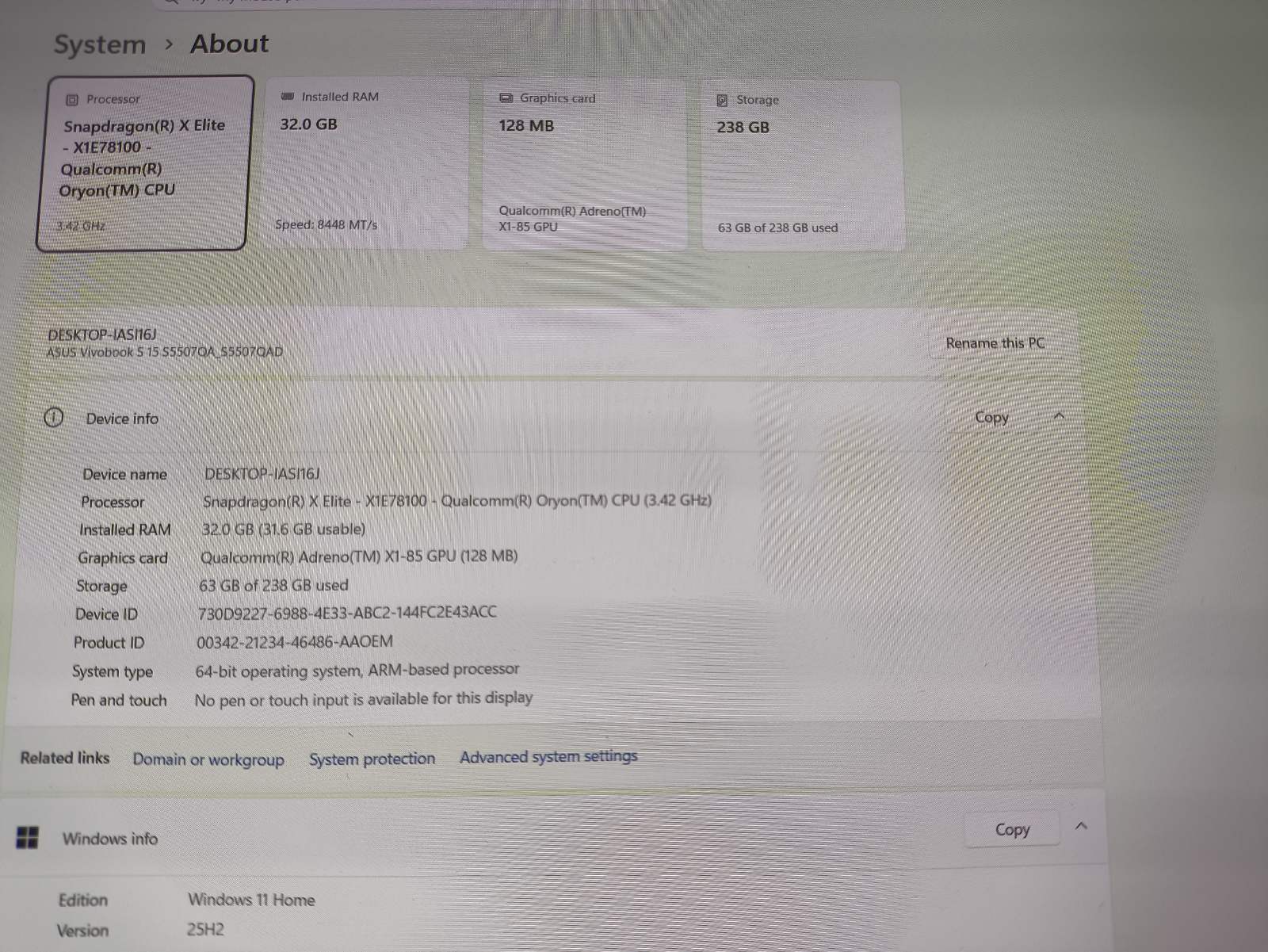Asus Vivobook S15 S5507 15.6 Oled 3K 2880x1620 120Hz Snapdragon X Elite X1E-78-100 32GB 256GB SSD Adreno GPU 14% - Image 4