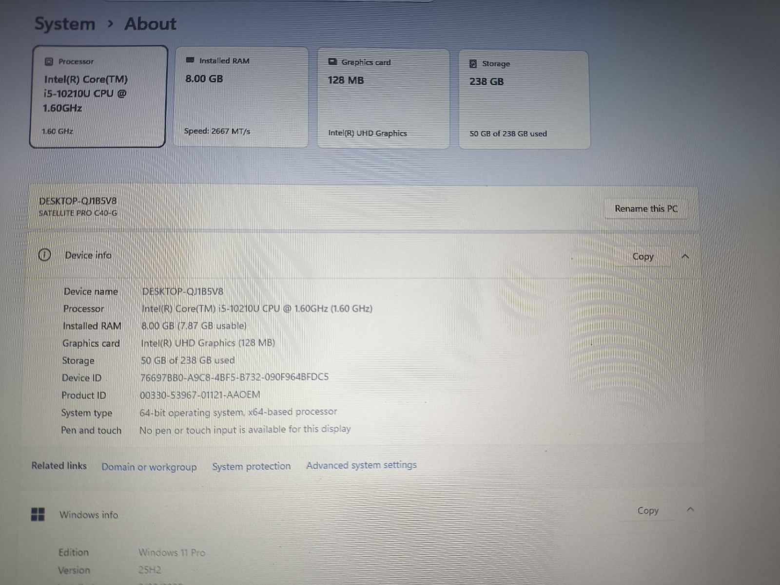 DynaBook ( Toshiba ) SATELLITE PRO C40-G-11G 14.0 FHD i5-10210U 8GB ( antras lizdas laisvas ) 256GB SSD 9% - Image 4