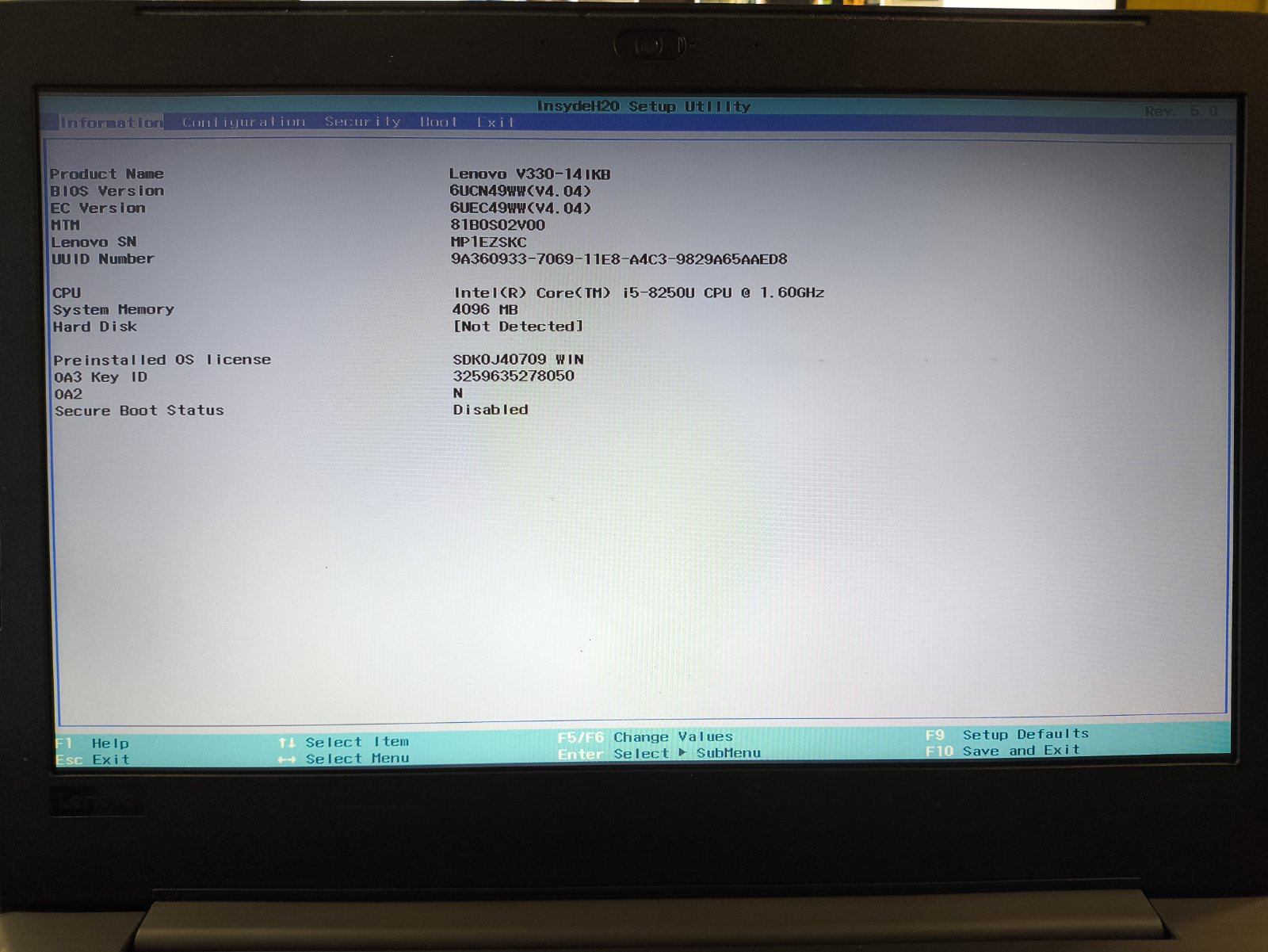 Lenovo V330-14IKB 14.0 FHD i5-8250U 4GB 0GB SSD 25% , C Grade, su klaviatūros defektu - Image 3