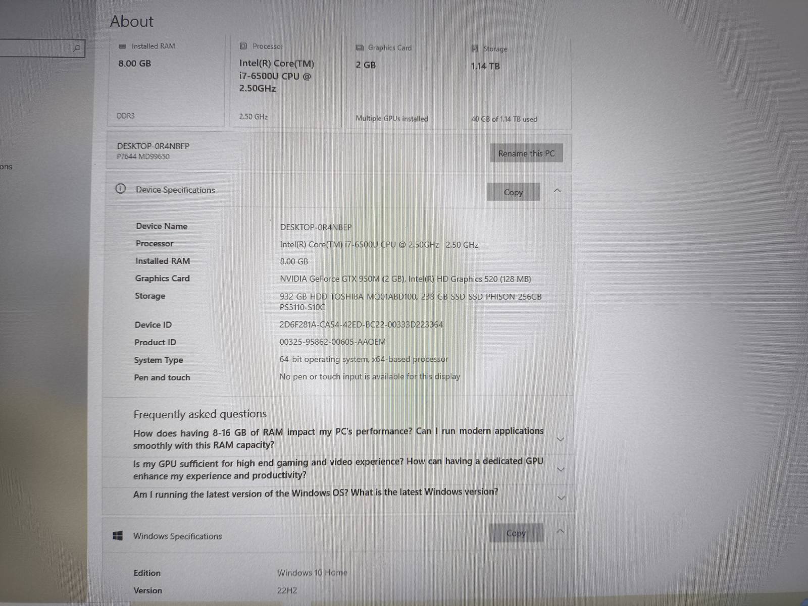 Medion Erazer P7644 17.3 FHD IPS i7-6500u 8GB 256GB SSD + 1TB HDD Nvidia GTX 950M 2GB, 56% - Image 4
