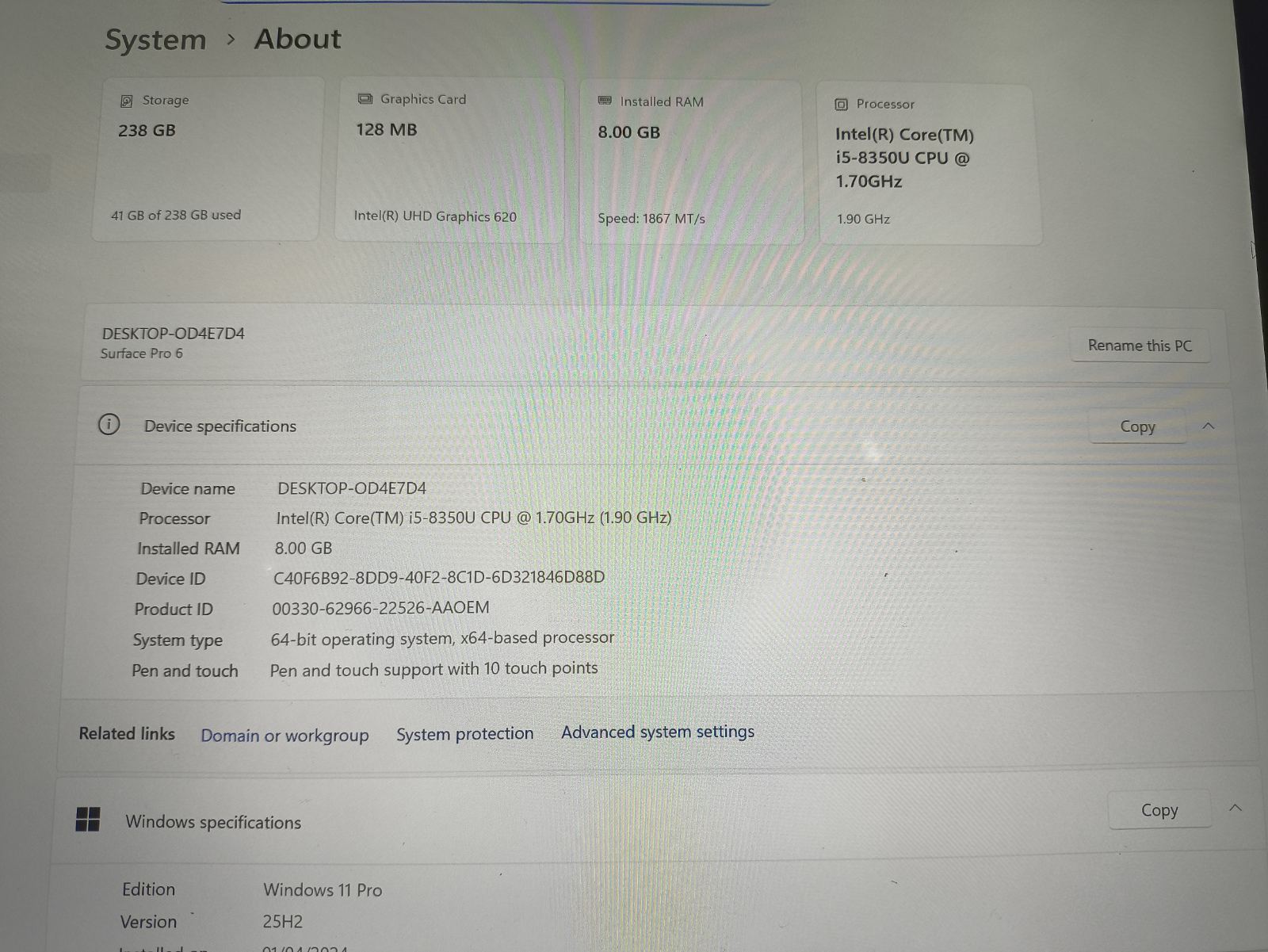 Surface 6 Pro 12.3 2736*1824 IPS Touch i5-8350U 8gb 256gb SSD 44% Ekranas įmuštas, skilęs - Image 6