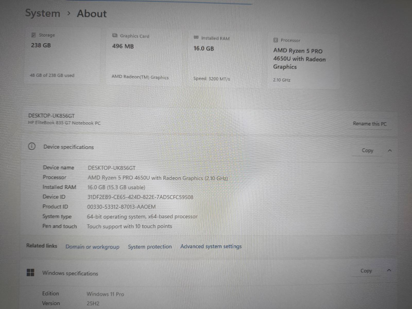 HP EliteBook 835 G7 13.3 Fhd IPS TouchScreen Ryzen 5 4650u 16gb 256gb ssd 20% Su klaviatūros defektu - Image 4