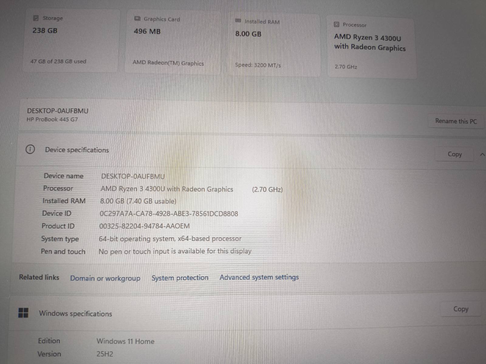 HP ProBook 445 G7 14.0 Fhd Ips Ryzen 3 4300u 8gb 256gb 31% Windows 11 Home surašyta - Image 5