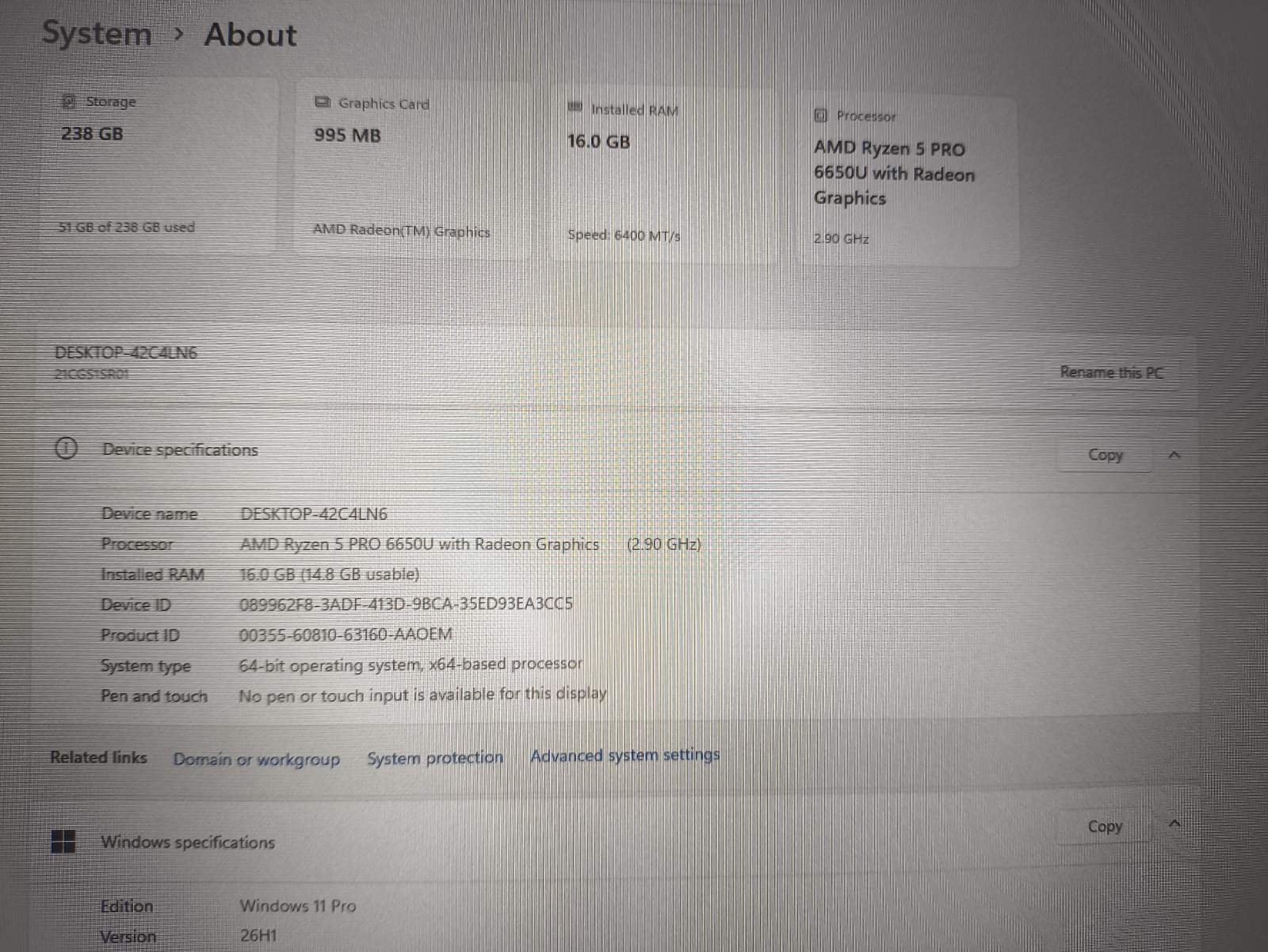 Lenovo Thinkpad T14 Gen 3 Fhd+ Ips Ryzen 5 6650U 16gb 256gb 15%, Gera kosmetinė būklė - Image 4