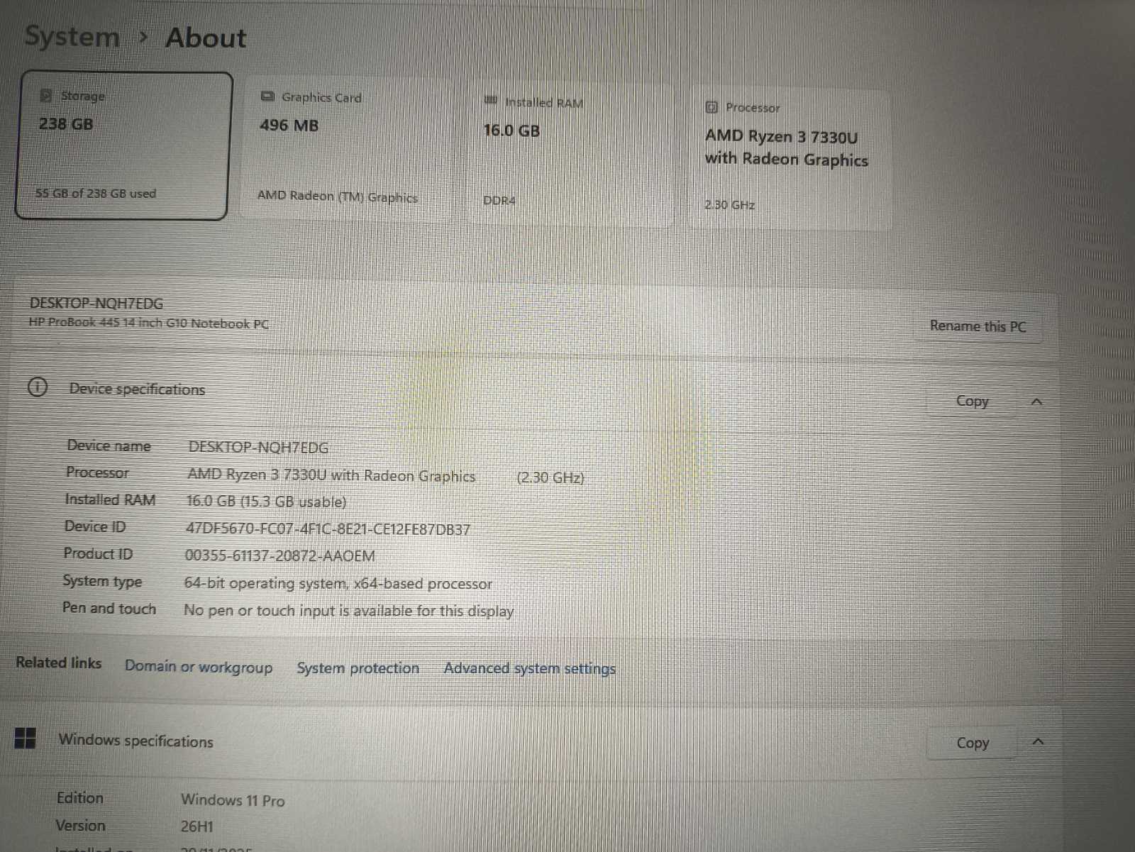 HP ProBook 445 G1013.3 FHD IPS AMD Ryzen 3 7330U 16GB 256GB SSD 17% - Image 4