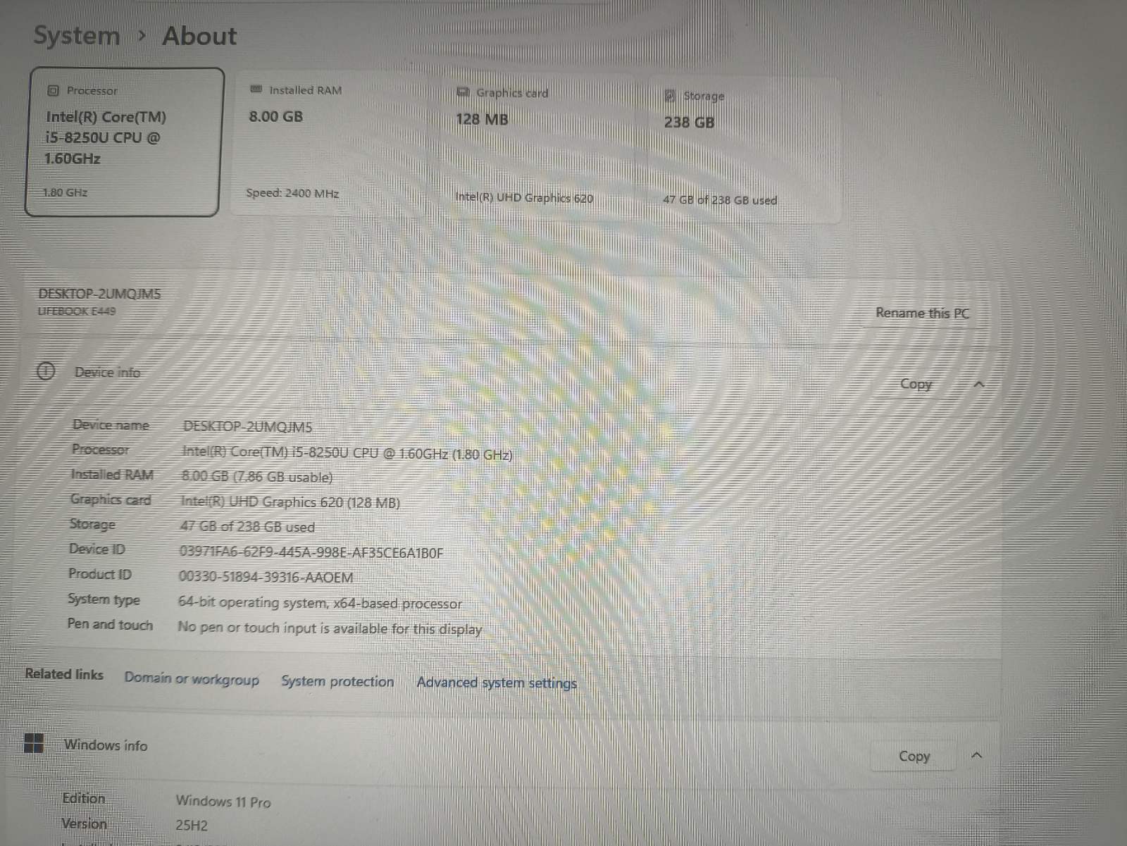 Fujitsu lifeBook E449 14.0 Fhd Ips i5-8250u 8gb 256gb SSD 47% - Image 4