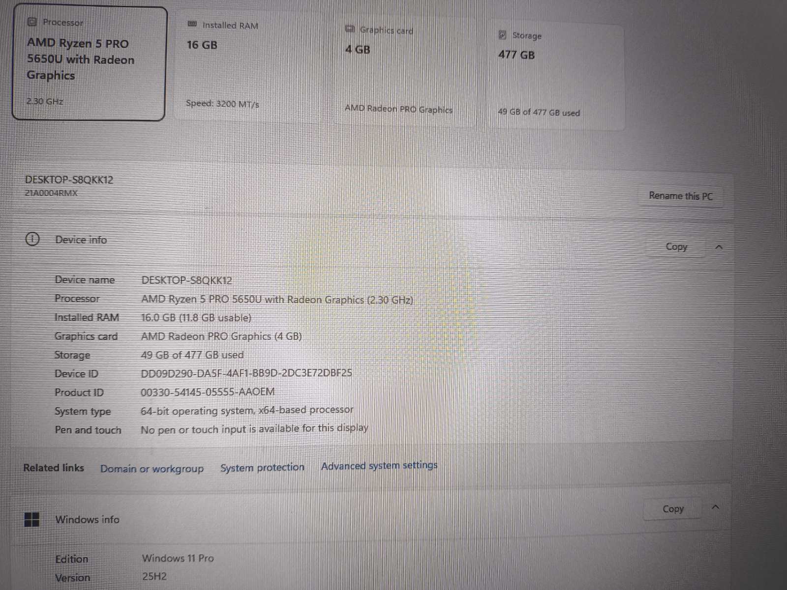 Lenovo ThinkPad P14S Gen 2 14" FHD IPS 300 Nit Ryzen 5 PRO 5650U, 16GB, 512GB SSD, 9% Yra nuospaudų nuo klaviatūros ekrane. - Image 4