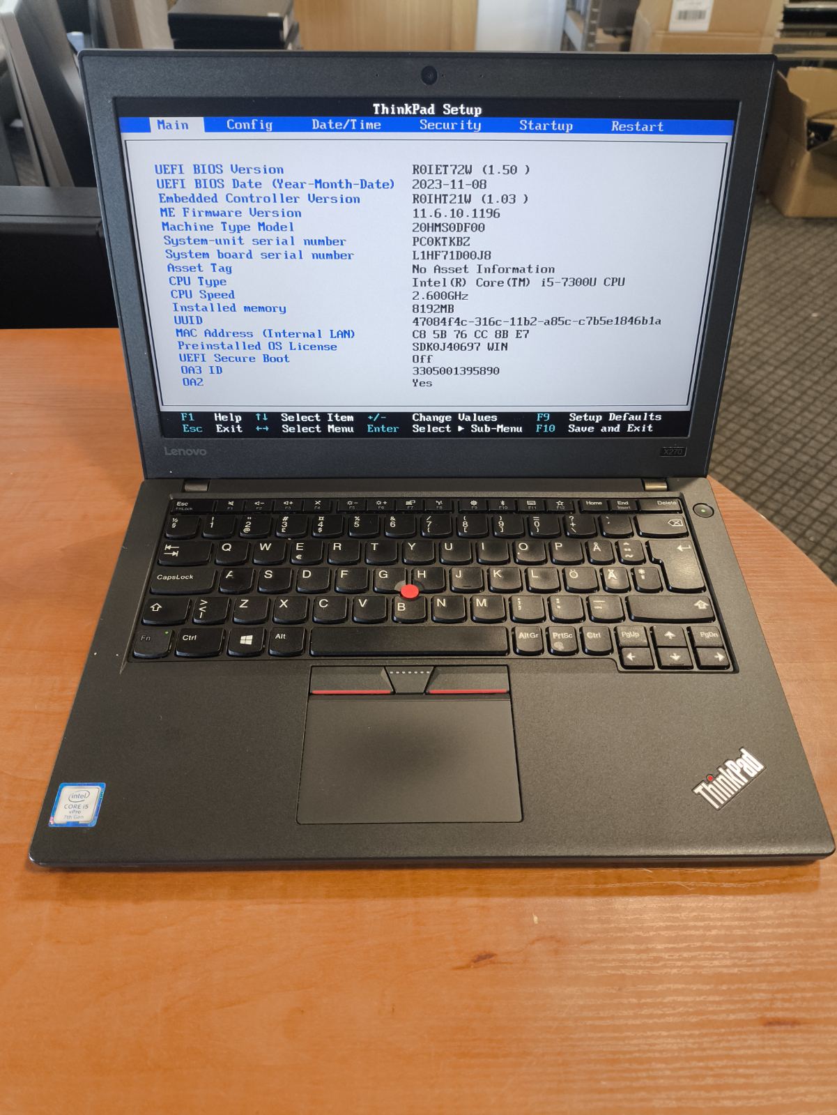 Lenovo Thinkpad X270 12.5" FHD IPS i5-7300U 8GB 256GB SSD 16%