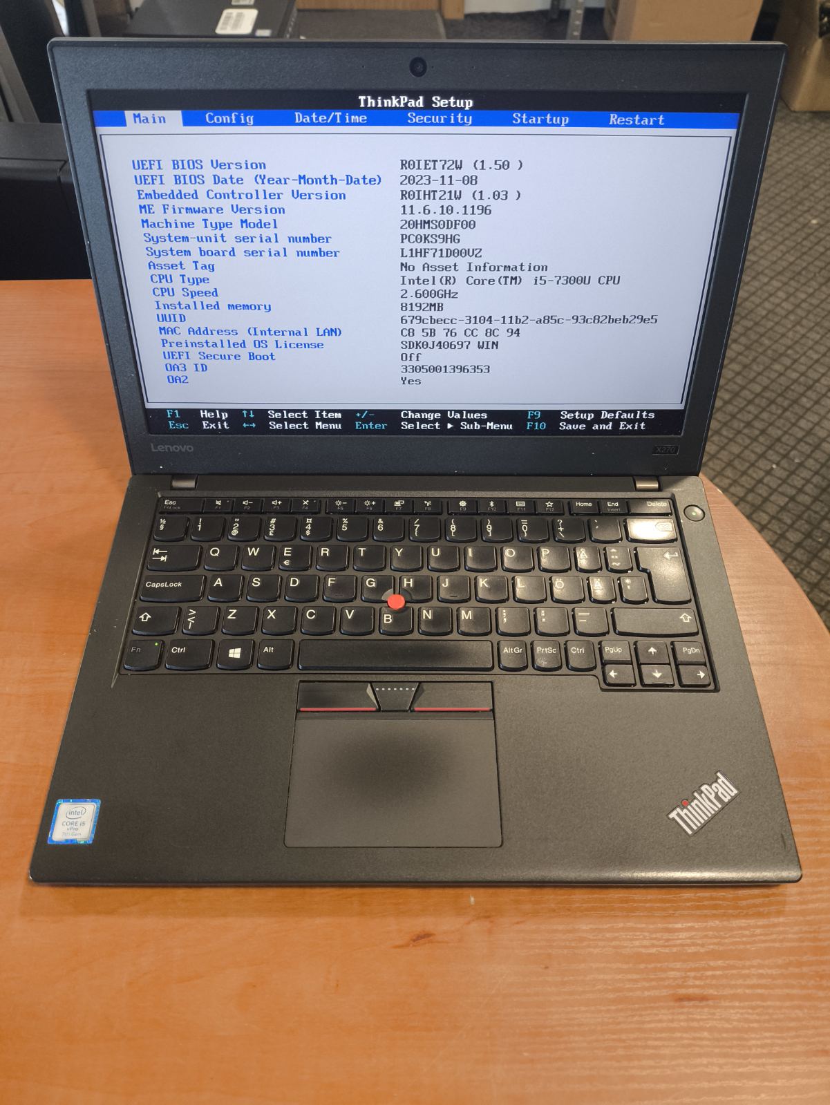 Lenovo Thinkpad X270 12.5" FHD IPS i5-7300U 8GB 256GB SSD 7%