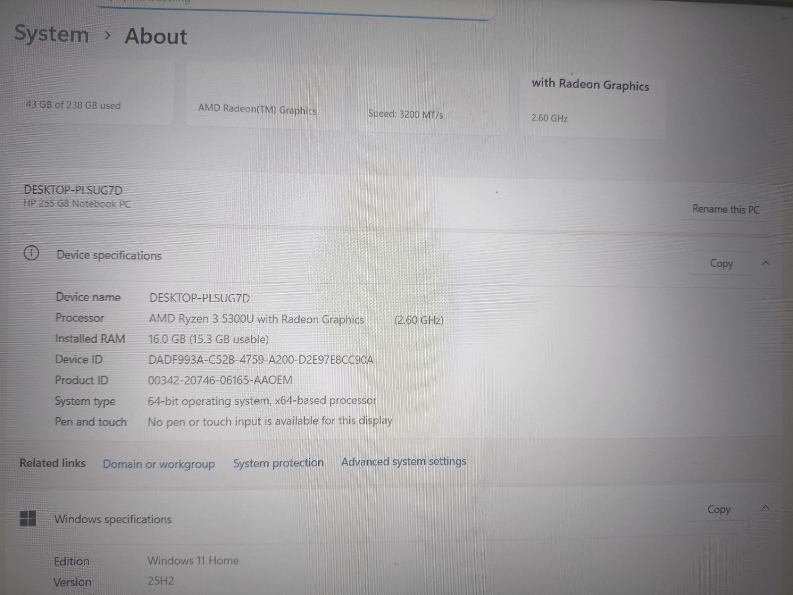 HP 255 G8 15.6 FH IPS Ryzen 5 3500u 16gb 256gb 17% C Grade, USA Klaviatūra - Image 4