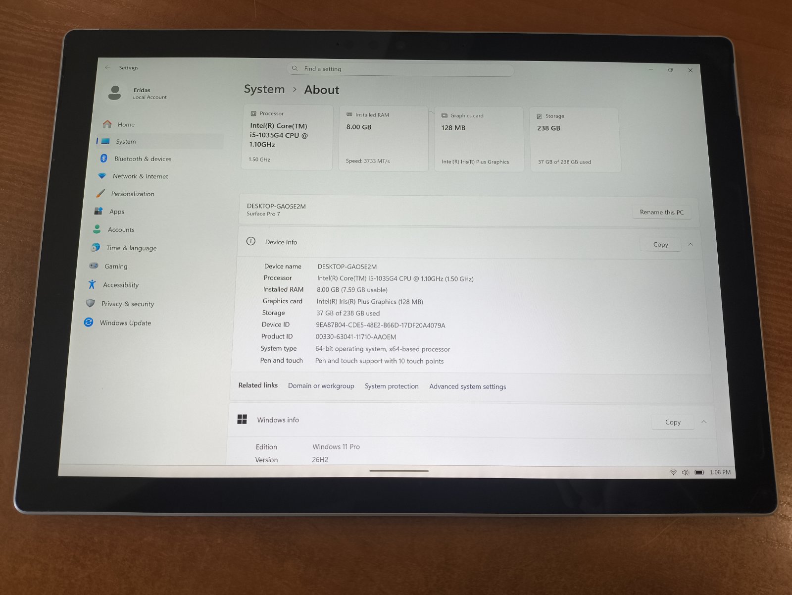 Surface Pro 7 12.3 i5-1035G4 8GB 256GB SSD 9% - Image 3