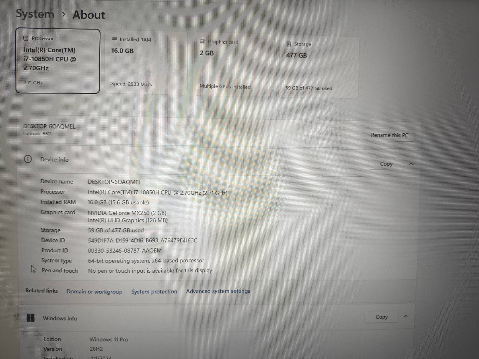 Dell Latitude 5511 15.6 FHD IPS i7-10850H 16GB 512GB SSD Nvidia MX 250 2GB, 47% - Image 5